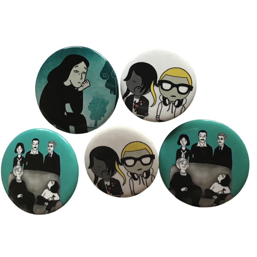 Set of 5 Collectible Pinback Buttons Goth Emo Teen Family 1.2-1.5" Diameter